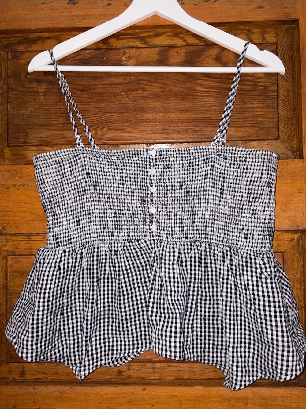 American Eagle Smocked Gingham Peplum Cami Top